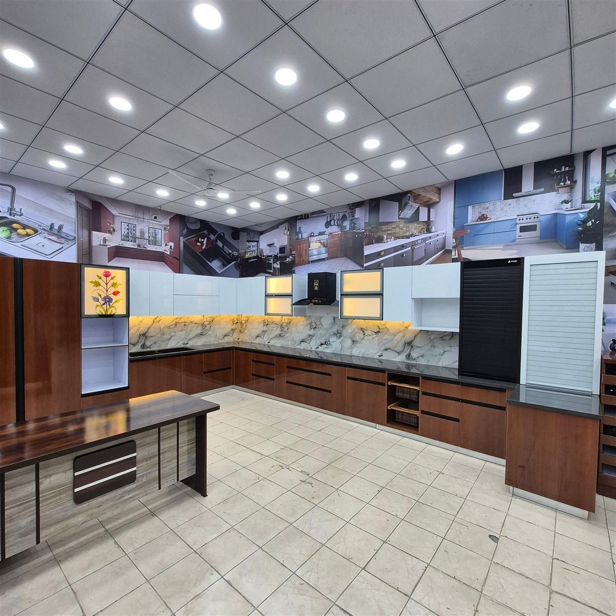 Modular kitchen showroom display at Gupta Tiles & Sanitary